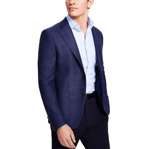 Calvin Klein Mens Slim-Fit Wool Herringbone Sport Coat 46 Regular Navy NWT $375